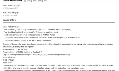 Maldives 3N4D2 Adults, 4 Star Hotel