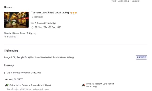 Thailand 2N3D2 Adults, 1 Room with Breakfast, 3 Star Hotel with Transfers