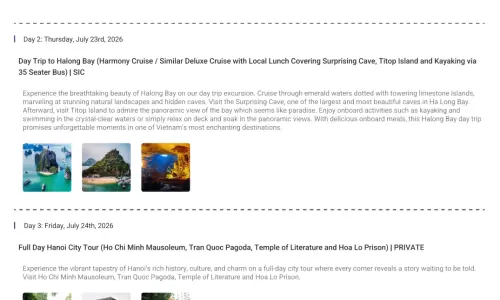 Vietnam 6N7D2 Adults, 1 Kid( 1.5 yr), 1 Room with Breakfast, 3 Star Hotel with Transfers and Visa
