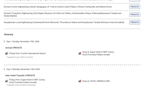 Kerala 8N9D7 Adults, 3 Rooms with Breakfast, 3 Star Hotel with Transfers